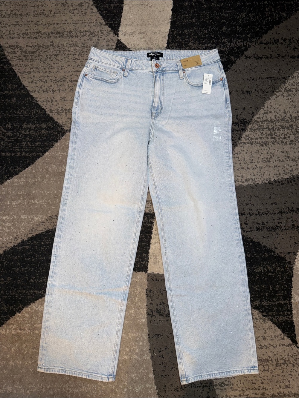 Light Wash Relaxed Straight Leg Rhinestone Jeans (High Rise) 18x34
